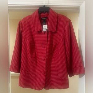 NWT Plus Size Woman’s LANE BRYANT Red Beige Textured Dot Jacket Holiday Party 28